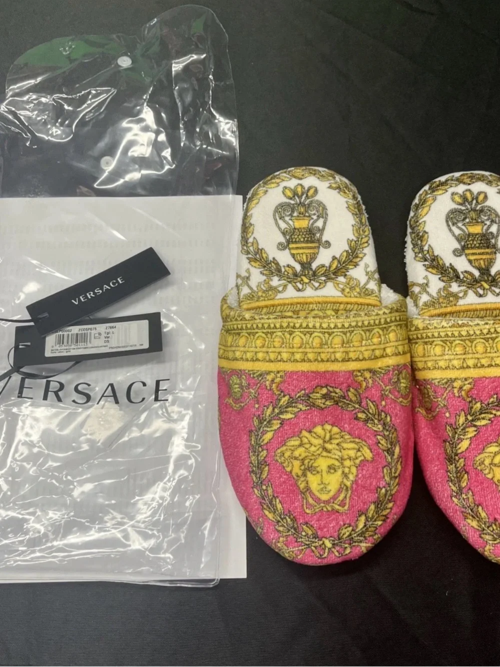 Versace Pink & Gold Medusa Slippers - Picture 2 of 2